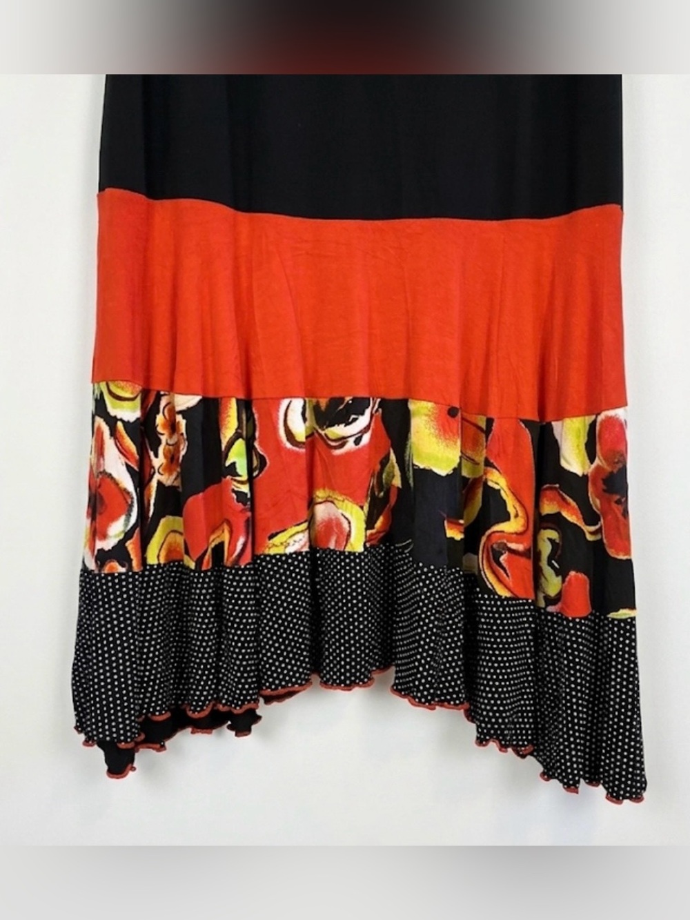 Joseph Ribkoff Drop Waist Handkerchief Dress Art to Wear Floral Black Red 8 - Picture 4 of 12